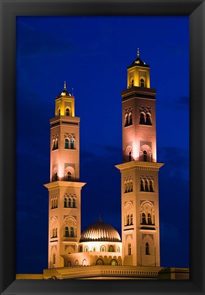 Framed Oman, Western Hajar Mountains, Bahla. Bahla Mosque / Dusk Print