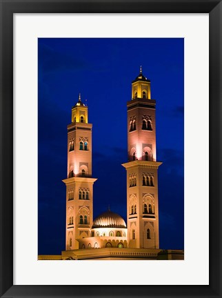 Framed Oman, Western Hajar Mountains, Bahla. Bahla Mosque / Dusk Print