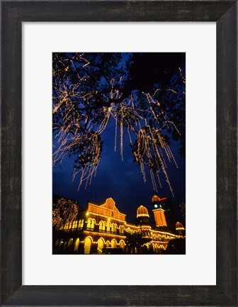 Framed Sultan Abdul Samad Building across from Independance Square outlined in lights at night in Kuala Lumpur Malaysia Print