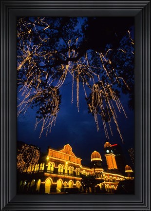 Framed Sultan Abdul Samad Building across from Independance Square outlined in lights at night in Kuala Lumpur Malaysia Print
