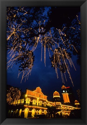 Framed Sultan Abdul Samad Building across from Independance Square outlined in lights at night in Kuala Lumpur Malaysia Print