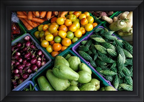 Framed Asia, Singapore. Fresh produce for sale at street market Print