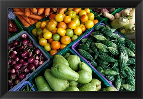 Framed Asia, Singapore. Fresh produce for sale at street market Print