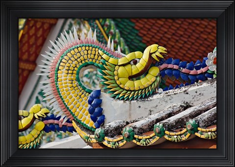 Framed Decorative dragon, Wat Pho, Bangkok, Thailand Print