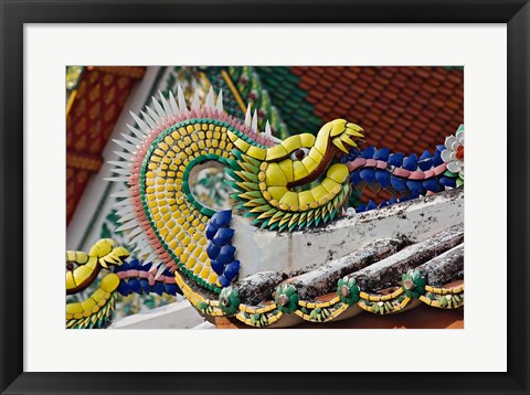 Framed Decorative dragon, Wat Pho, Bangkok, Thailand Print