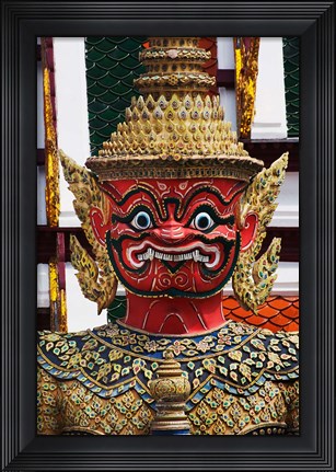 Framed One of six pairs of guardian demons flanking entrance to the Gallery or Phra Rabieng, Wat Phra Kaeo, Bangkok, Thailand Print
