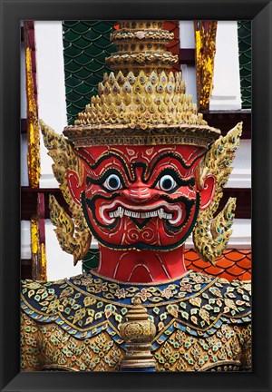 Framed One of six pairs of guardian demons flanking entrance to the Gallery or Phra Rabieng, Wat Phra Kaeo, Bangkok, Thailand Print