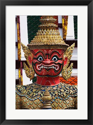 Framed One of six pairs of guardian demons flanking entrance to the Gallery or Phra Rabieng, Wat Phra Kaeo, Bangkok, Thailand Print