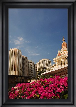 Framed Prayer house and high-rise condominiums, Bangkok, Thailand Print
