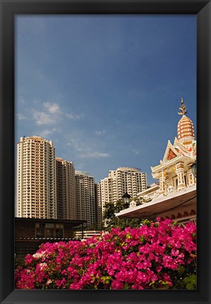 Framed Prayer house and high-rise condominiums, Bangkok, Thailand Print
