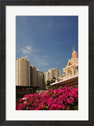 Framed Prayer house and high-rise condominiums, Bangkok, Thailand Print