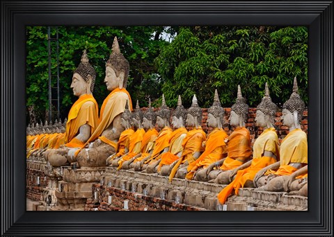 Framed Row of Buddha statues, Wat Yai Chaya Mongkol or The Great Temple of Auspicious Victory, Ayutthaya, Thailand Print