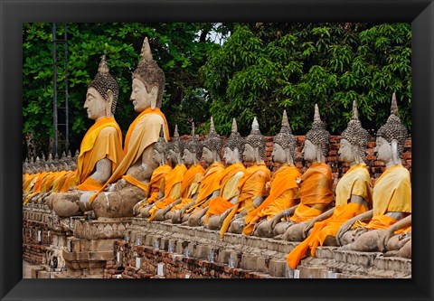 Framed Row of Buddha statues, Wat Yai Chaya Mongkol or The Great Temple of Auspicious Victory, Ayutthaya, Thailand Print