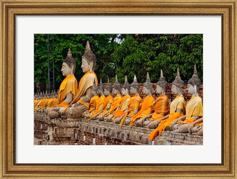 Framed Row of Buddha statues, Wat Yai Chaya Mongkol or The Great Temple of Auspicious Victory, Ayutthaya, Thailand Print