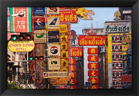 Framed Signs in Chinatown, Bangkok, Thailand Print