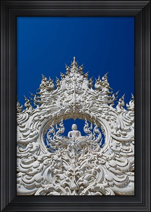 Framed new all white temple of Wat Rong Khun in Tambon Pa O Don Chai designed by Chalermchai Kositpipat. Print