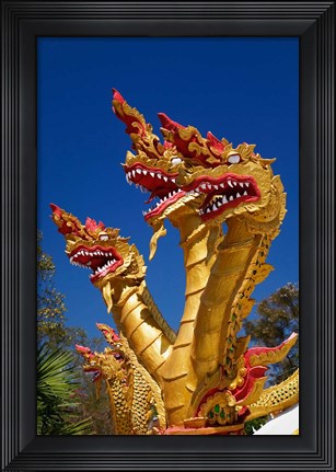 Framed Trio of dragon heads, Wat Phra That Doi Suthep Rajvoravihara, Chiang Mai, Thailand Print
