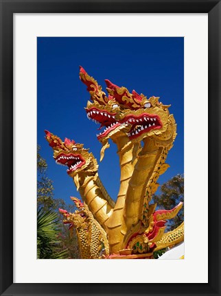 Framed Trio of dragon heads, Wat Phra That Doi Suthep Rajvoravihara, Chiang Mai, Thailand Print