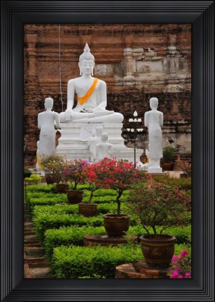 Framed White Buddha, Wat Yai Chaya Mongkol or The Great Temple of Auspicious Victory, Ayutthaya, Thailand Print