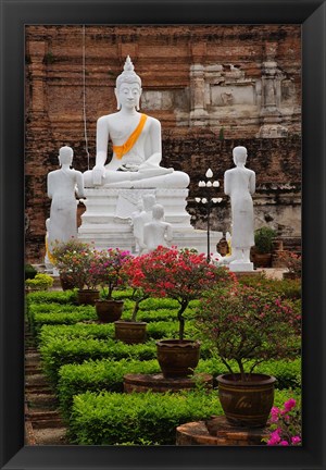 Framed White Buddha, Wat Yai Chaya Mongkol or The Great Temple of Auspicious Victory, Ayutthaya, Thailand Print