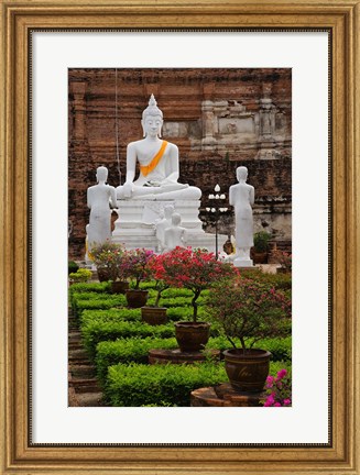 Framed White Buddha, Wat Yai Chaya Mongkol or The Great Temple of Auspicious Victory, Ayutthaya, Thailand Print