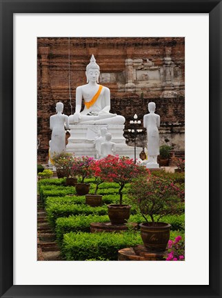 Framed White Buddha, Wat Yai Chaya Mongkol or The Great Temple of Auspicious Victory, Ayutthaya, Thailand Print