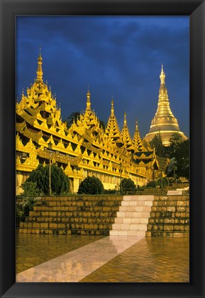 Framed Asia, Myanmar, Yangon. Shwedagon Pagoda at night. Print