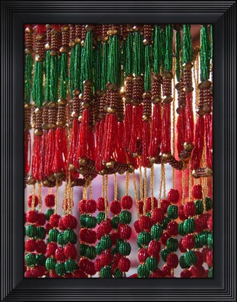 Framed Beads hang in a store in Kathmandu, Nepal. Print