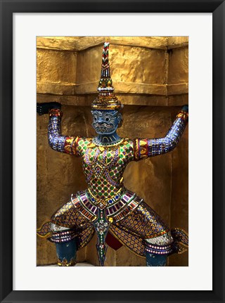 Framed Close-up of beautiful gold decorations at Emerald Buddha in Grand Palace in Bangkok Thailand Print