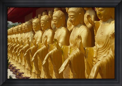 Framed Taiwan, Foukuangshan Temple, Standing gold-colored Buddha statues at a Buddhist shrine Print