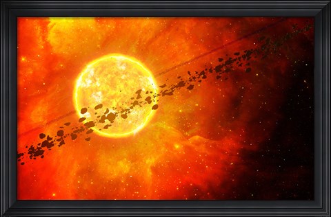 Framed young star circled by debris Print