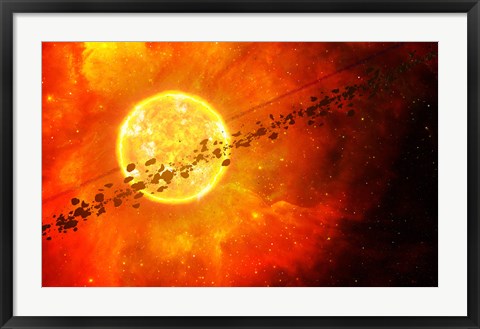 Framed young star circled by debris Print