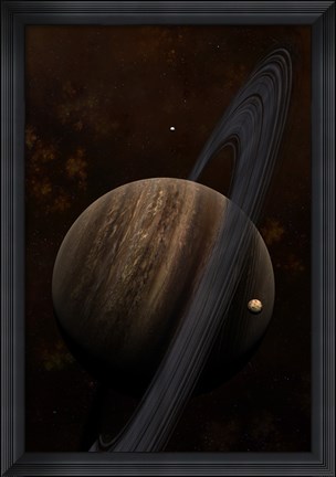 Framed Artist&#39;s concept of a ringed gas giant and its moons Print