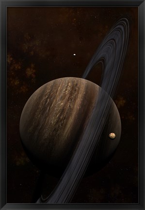 Framed Artist&#39;s concept of a ringed gas giant and its moons Print