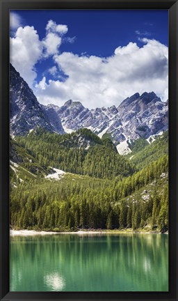 Framed Lake Braies and Dolomite Alps, Northern Italy Print