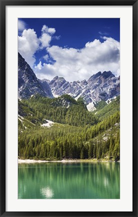 Framed Lake Braies and Dolomite Alps, Northern Italy Print