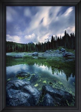 Framed Karersee Lake and Dolomite Alps in the morning, Northern Italy Print