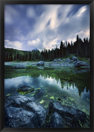 Framed Karersee Lake and Dolomite Alps in the morning, Northern Italy Print