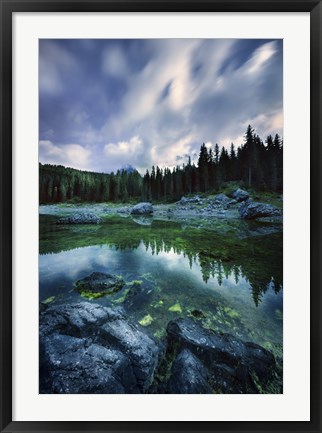 Framed Karersee Lake and Dolomite Alps in the morning, Northern Italy Print