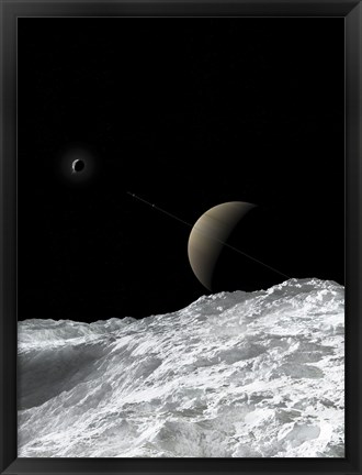 Framed Saturn and Enceladus as seen from the moon Tethys Print