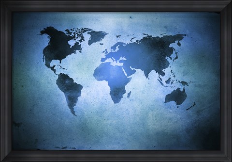 Framed Aged world map on dirty paper Print