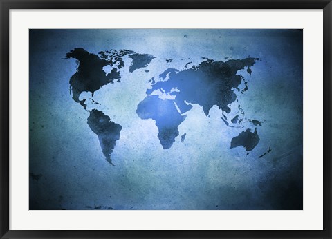 Framed Aged world map on dirty paper Print