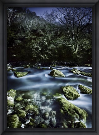 Framed Aged boulders covered with moss in a river, Ritsa Nature Reserve Print