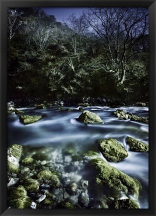 Framed Aged boulders covered with moss in a river, Ritsa Nature Reserve Print