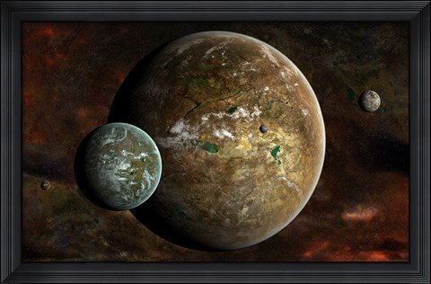 Framed system of extraterrestrial planets and their moons Print