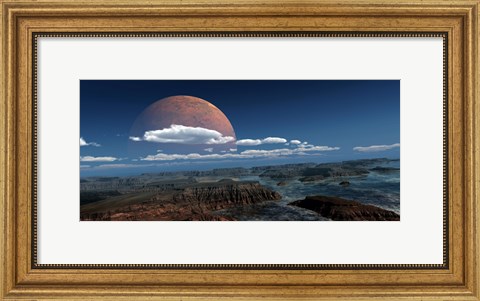 Framed moon rises over a young world Print
