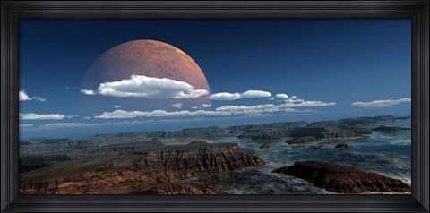 Framed moon rises over a young world Print