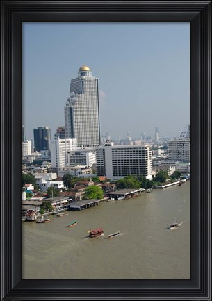 Framed Downtown Bangkok skyline view with Chao Phraya river, Thailand Print