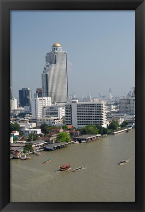 Framed Downtown Bangkok skyline view with Chao Phraya river, Thailand Print