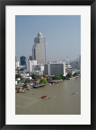 Framed Downtown Bangkok skyline view with Chao Phraya river, Thailand Print